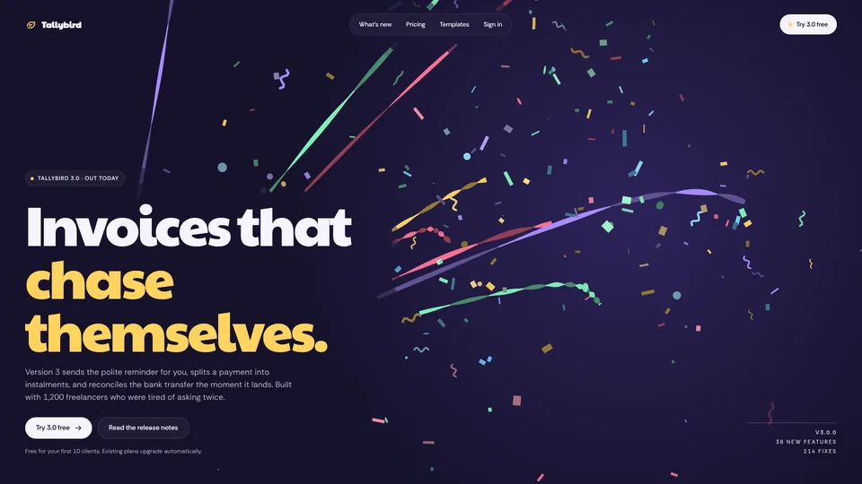 Confetti Launch Hero: an example of what it makes