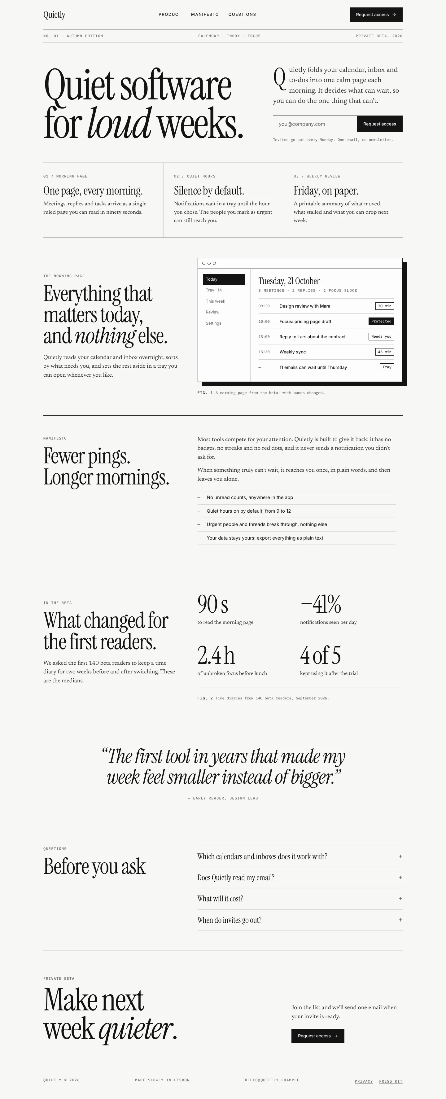 Mono Editorial Landing: full page