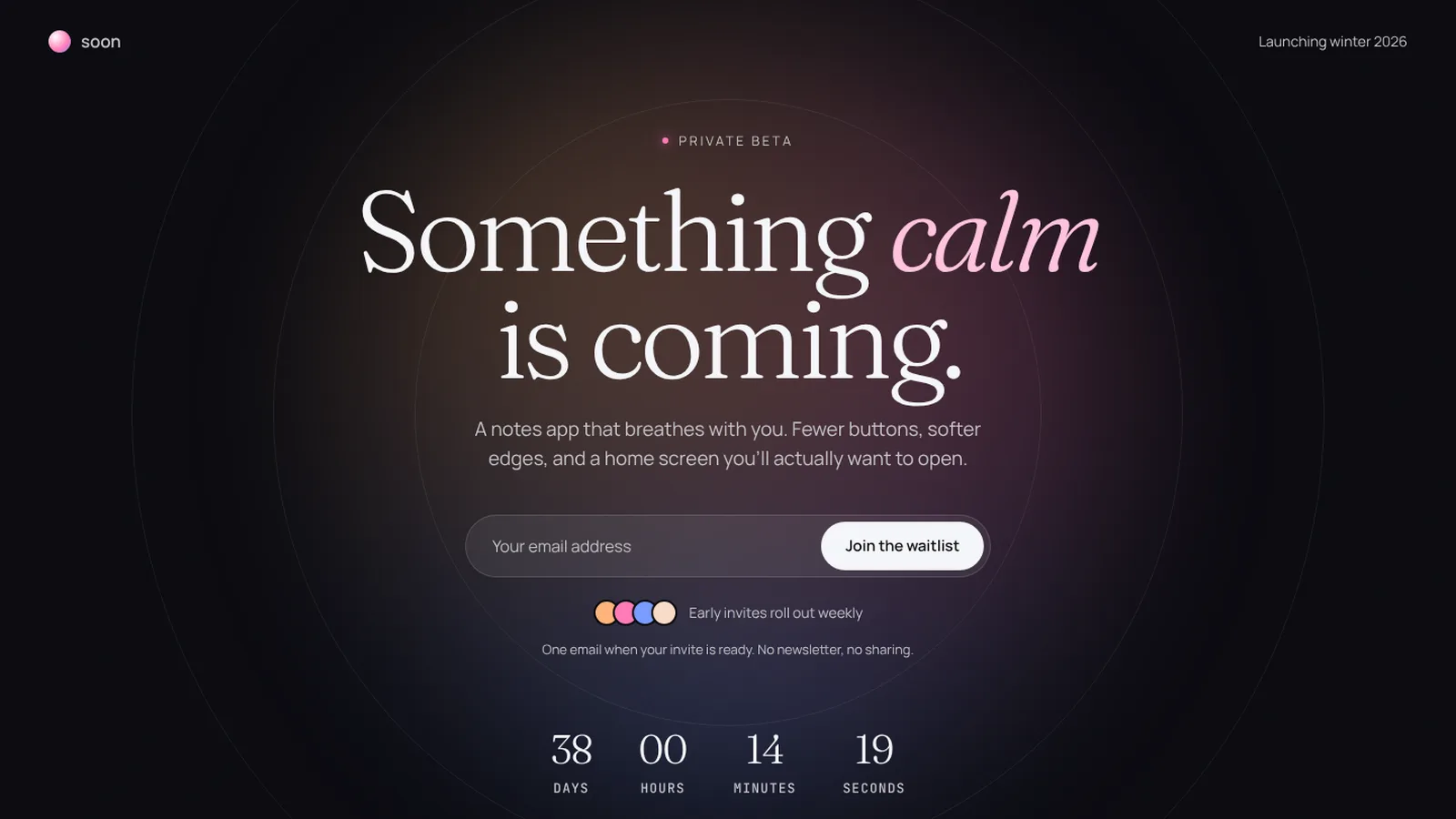 Waitlist Glow: first screen of examples/soon